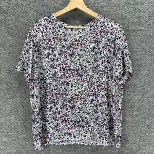 Reflections Blouse Women M Medium White Geometric Short Sleeve Hook & Eye Casual